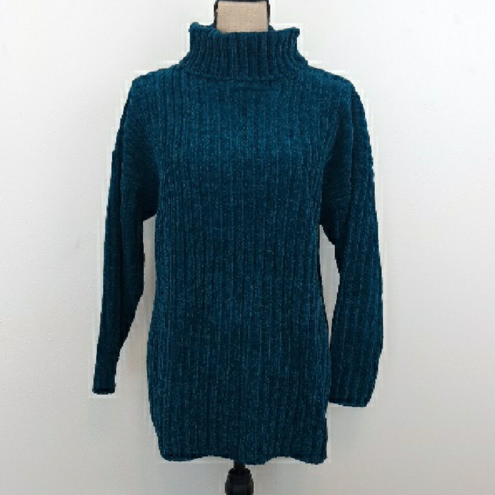 Moda Blue Cowl Turtleneck Sweater with Chunky Knit